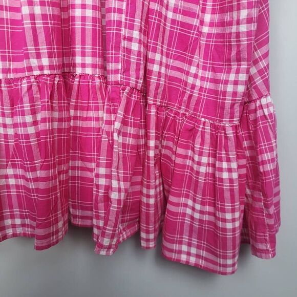 Torrid Womens Plaid Knee Length Dress 4X Pink Tiered Cottagecore 3/4 Sleeve NWT - Picture 6 of 11